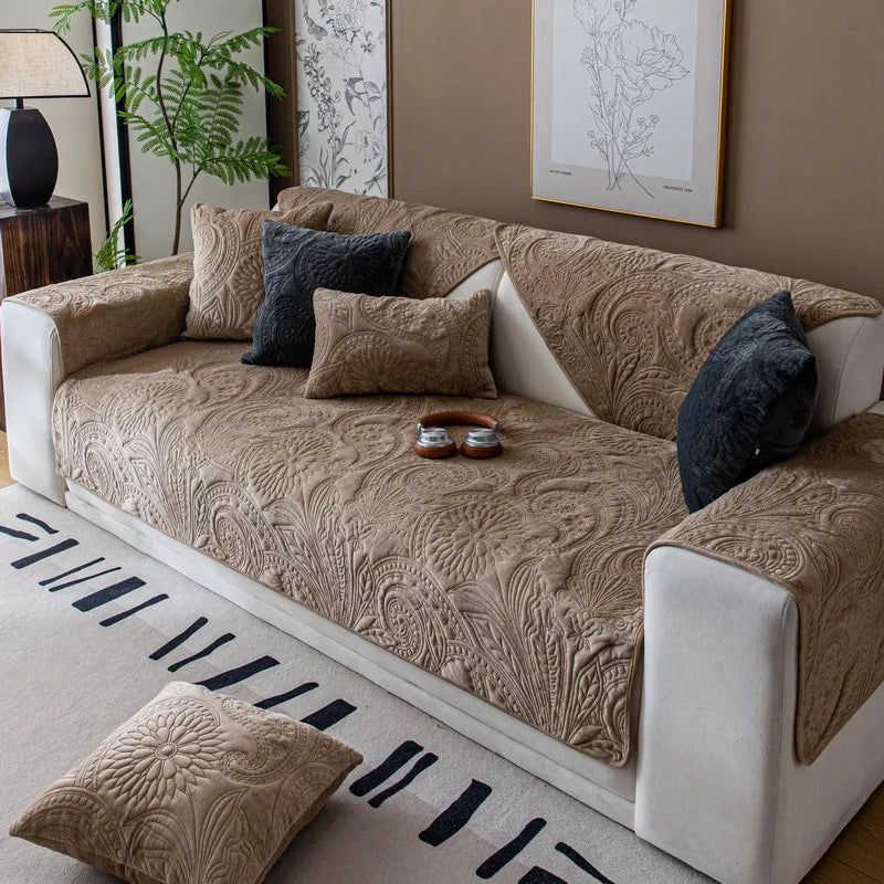 EIFLOY Nordic Retro Velvet Couch Cover for Sofa, 1, 2, 3, 4 Seater, Soft Plush Armchair Recliner Cover, Non Slip, Anti-scratch